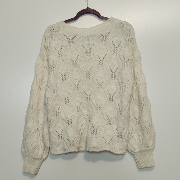 Spring + Mercer ivory & pearl knit puff sleeve pullover sweater - Picture 2 of 8